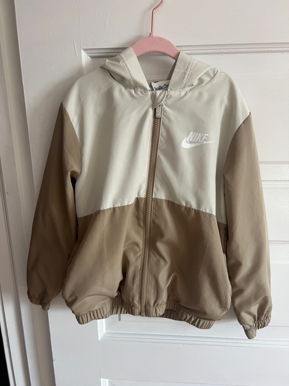 Nike Kids Colorblock Hooded Windbreaker in Cream and Tan